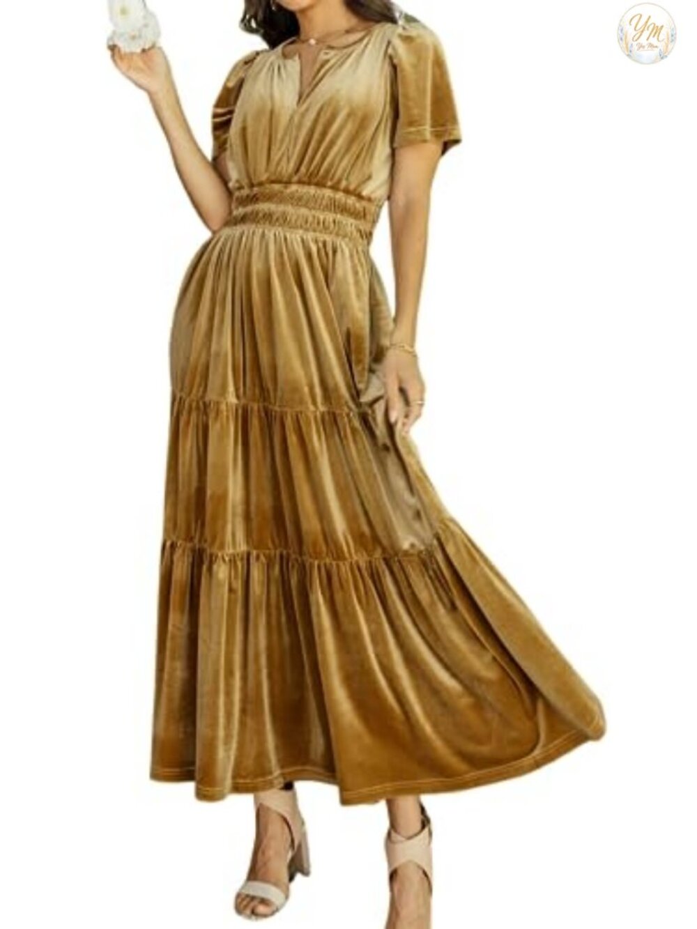 Womens Velvet Maxi Dress V Neck Short Sleeve Formal Wedding Guest